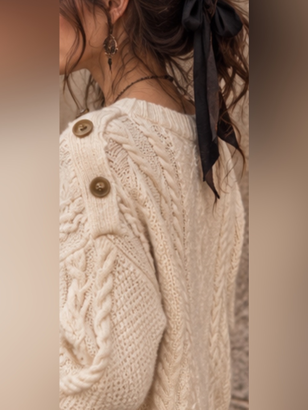 J Crew Classic Cable Knit Wool Oversized Button-Shoulder Sweater in Cream 💟❄️ - Picture 3 of 11